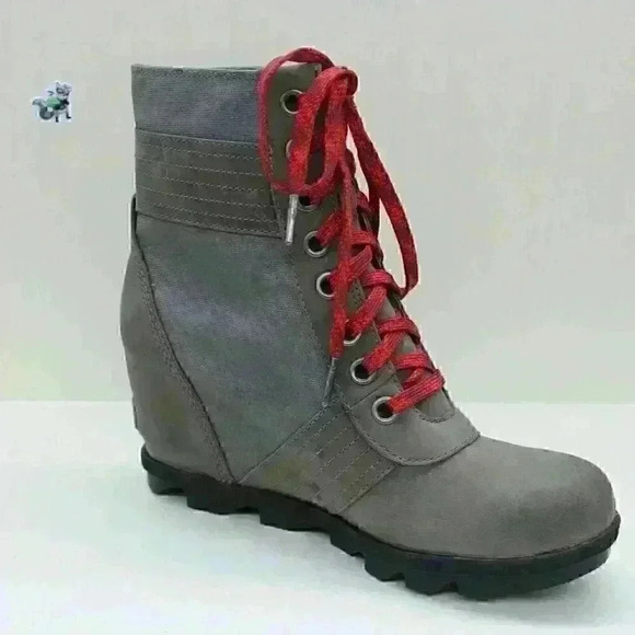 Sorel Lexie Women's Gray Leather Lace Up Wedge Boots Size US 10 - Picture 3 of 10